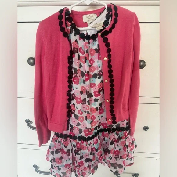 Kids size 6 Kate Spade Pink Floral Dress and Cardigan Sweater set - Picture 1 of 4